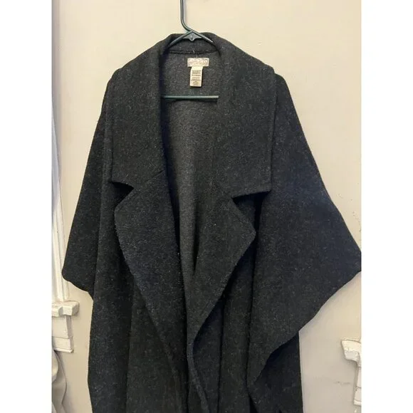 Free People Women’s One Size Black Grey Sleeveless Shoulder Cardigan Cape Boho - Picture 6 of 8